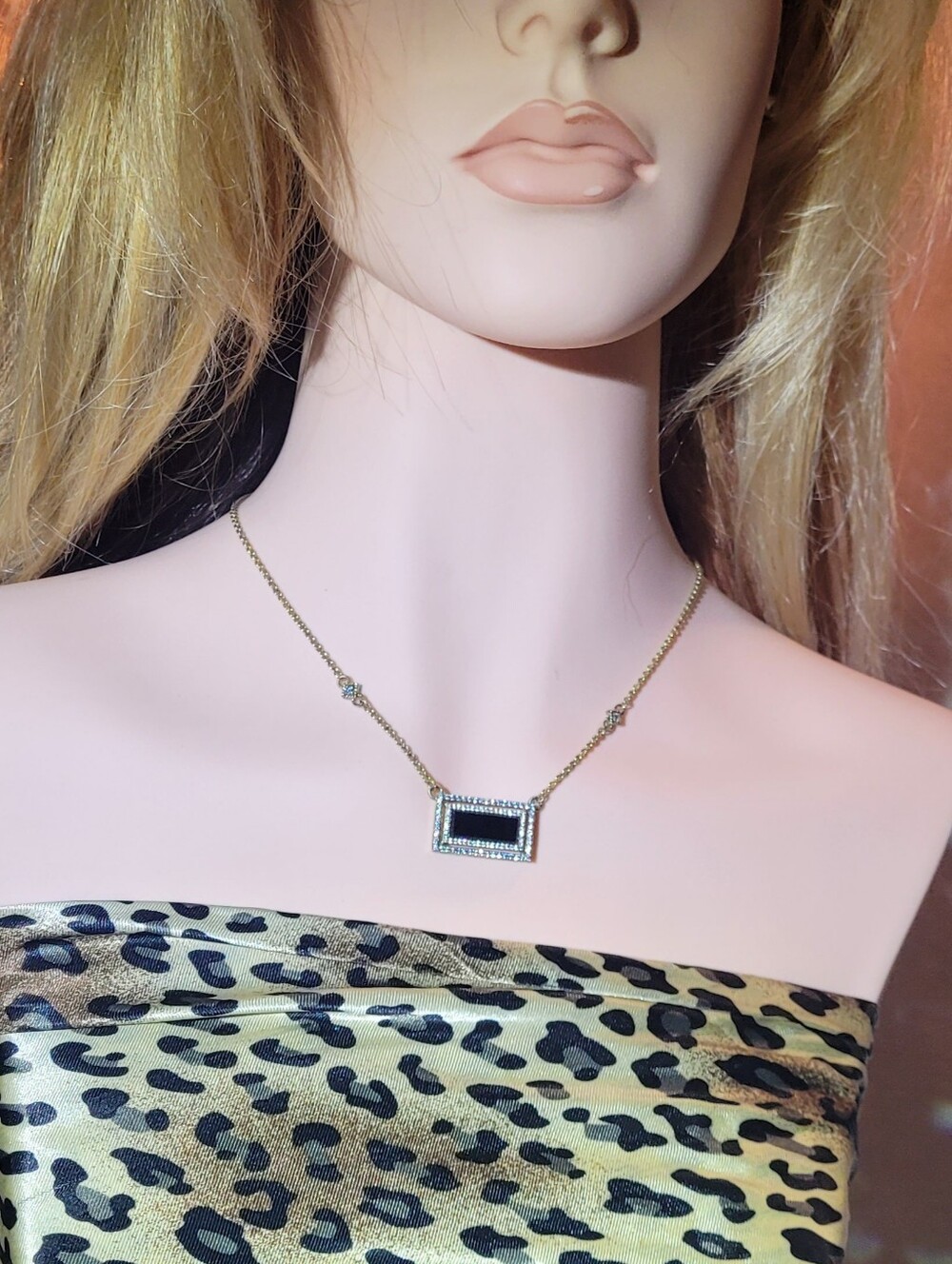 Judith Ripka Black Spinel Onyx Diamonique 14k Gold Clad Necklace. Art Deco Style - Picture 5 of 13